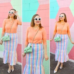 J.Crew Smocked Midi Skirt in Pastel Rainbow Stripe